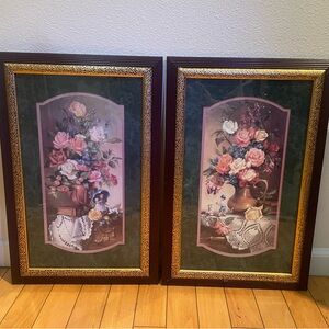 VINTAGE home interior set of Two Di Giacomo colorful ornate flowers